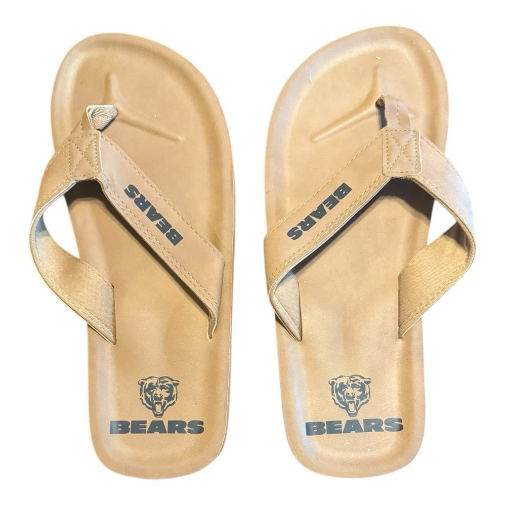 Chicago Bears NFL Flip Flop Sandals Men's Large 10/11 Tan Beige Slip On Thong